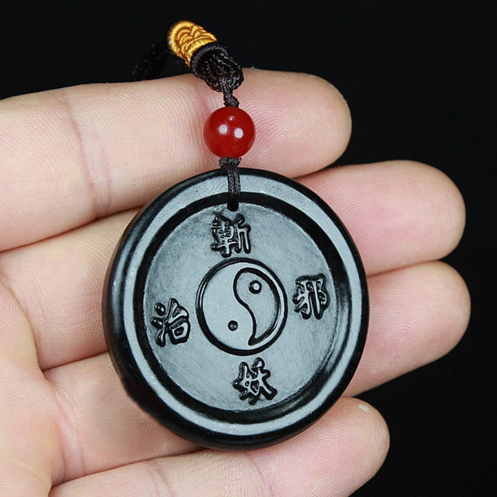 Buddha Stones Natural Hetian Cyan Jade Yin Yang Luck Harmony Necklace Pendant