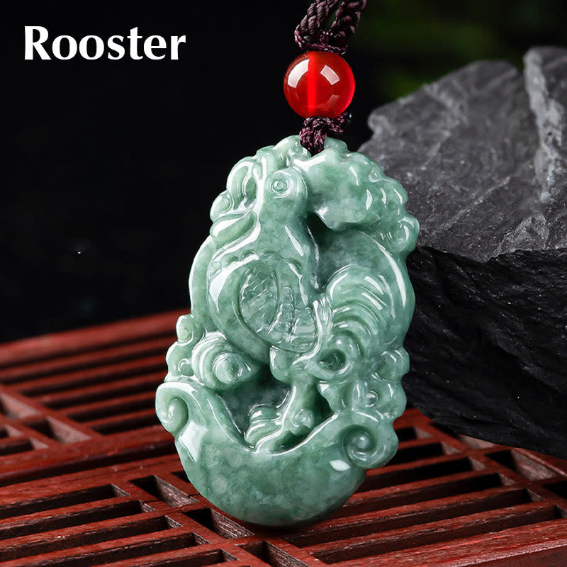 Buddha Stones Natural Jade 12 Chinese Zodiac Prosperity Necklace Pendant