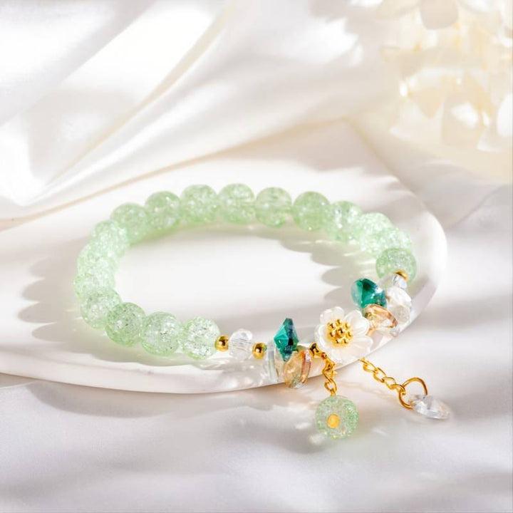 Buddha Stones Simple Design Flower Charm Glass Bead Bracelet