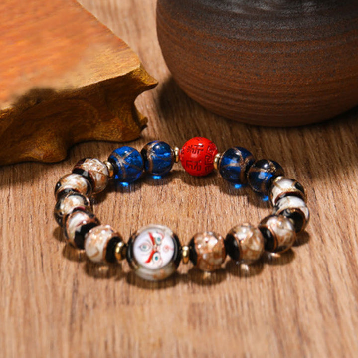 Buddha Stones Tibetan Five God of Wealth Thangka Liuli Glass Bead Chinese Zodiac Protection Bracelet