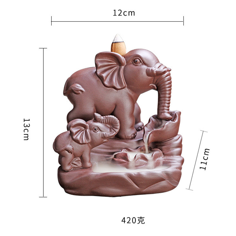 Tibetan Elephant Purple Clay Backflow Smoke Fountain Protection Incense Burner Decoration