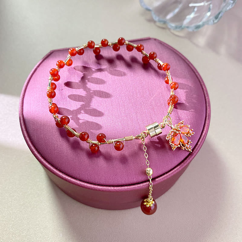 Buddha Stones Red Maple Leaf Luck Charm Bracelet