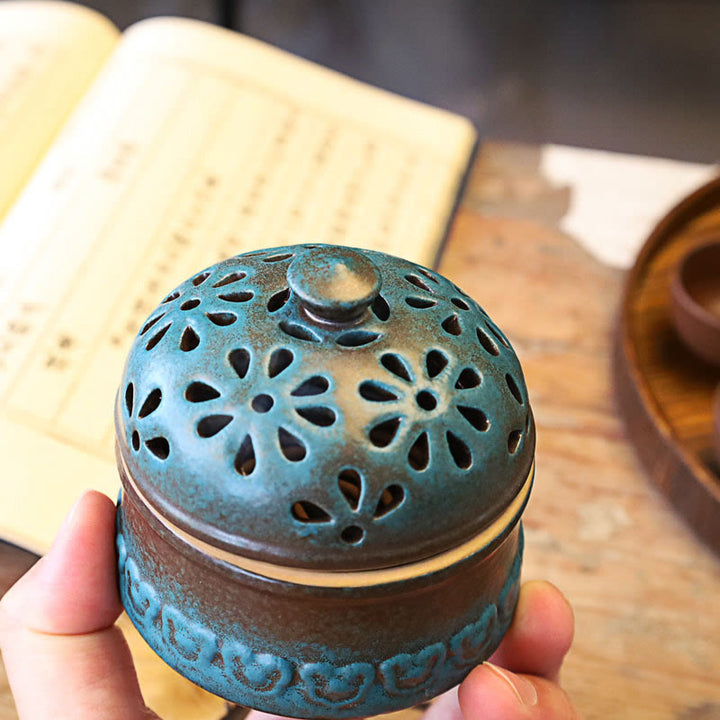 Buddha Stones Mini Hollow Spiritual Meditation Ceramic Small Incense Burner Decoration