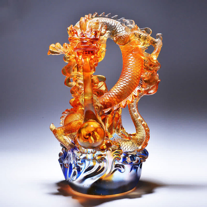 Buddha Stones Feng Shui Dragon Handmade Liuli Crystal Art Piece Success Home Office Decoration