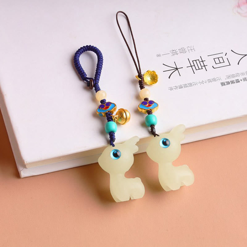 Buddha Stones Mini Cute Deer Glowstone Luminous Lucky Deer Energy Key Chain Phone Car Hanging Decoration