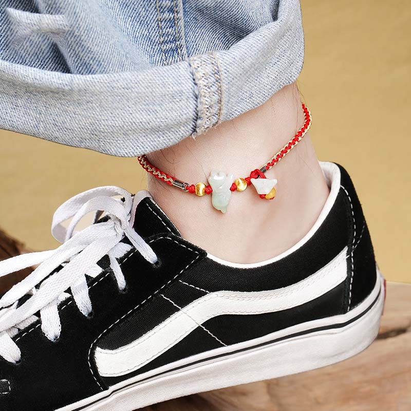 Buddha Stones Chinese Zodiac Jade Prosperity Red String Bracelet Anklet