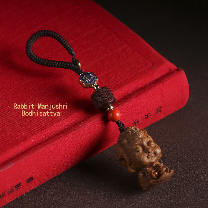 Chinese Zodiac Natal Buddha Green Sandalwood Om Mani Padme Hum Peace Key Chain