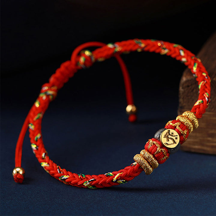 Buddha Stones Chinese Zodiac Natal Buddha Silver Luck Braided String Bracelet