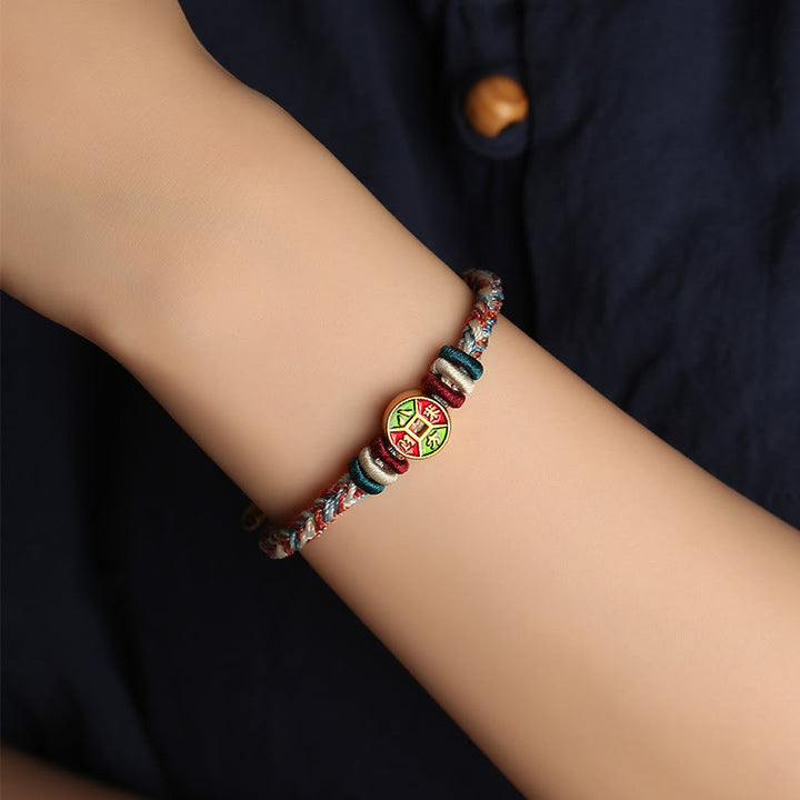 Buddha Stones Colorful Rope Wealth Comes From All Directions Handmade Eight Thread Peace Knot Luck Bracelet