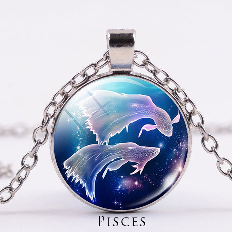 12 Constellations of the Zodiac Moon Starry Sky Protection Blessing Necklace Pendant