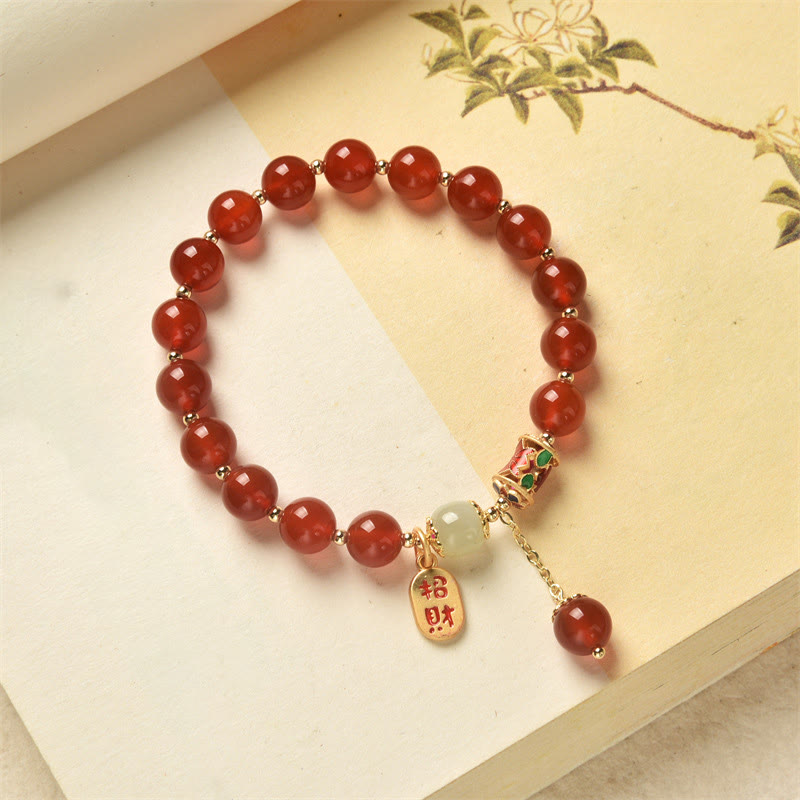 Natural Red Agate Jade Confidence Fortune Blessing Charm Bracelet