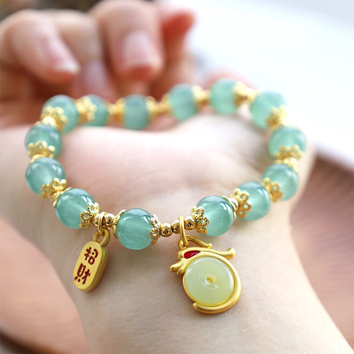 Buddha Stones Year of the Dragon Red Agate Green Aventurine Peace Buckle Fu Character Lucky Fortune Bracelet