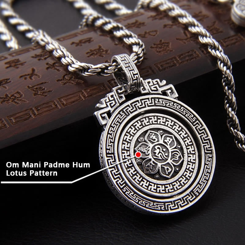 Buddha Stones Tibetan Om Mani Padme Hum Double Dorje Vajra Rotatable Purity Peace Necklace Pendant