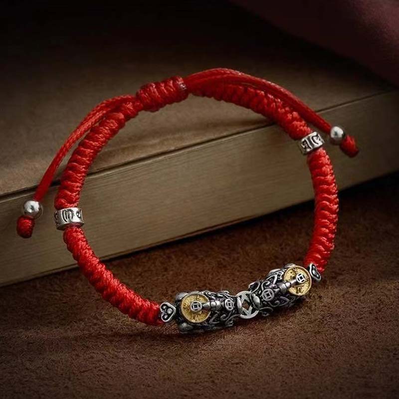 Buddha Stones 925 Sterling Silver PiXiu Prosperity String Braided Bracelet