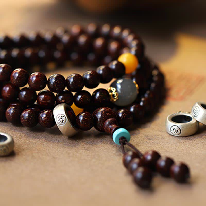 Buddha Stones 925 Sterling Silver Indian Small Leaf Red Sandalwood Hetian Gray Jade Amber Gold Star Bracelet