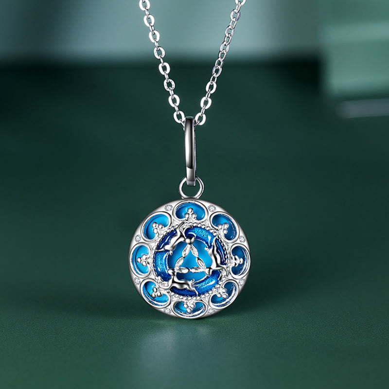 Buddha Stones 925 Sterling Silver Round Turquoise Three Rabbits Balance Necklace Pendant