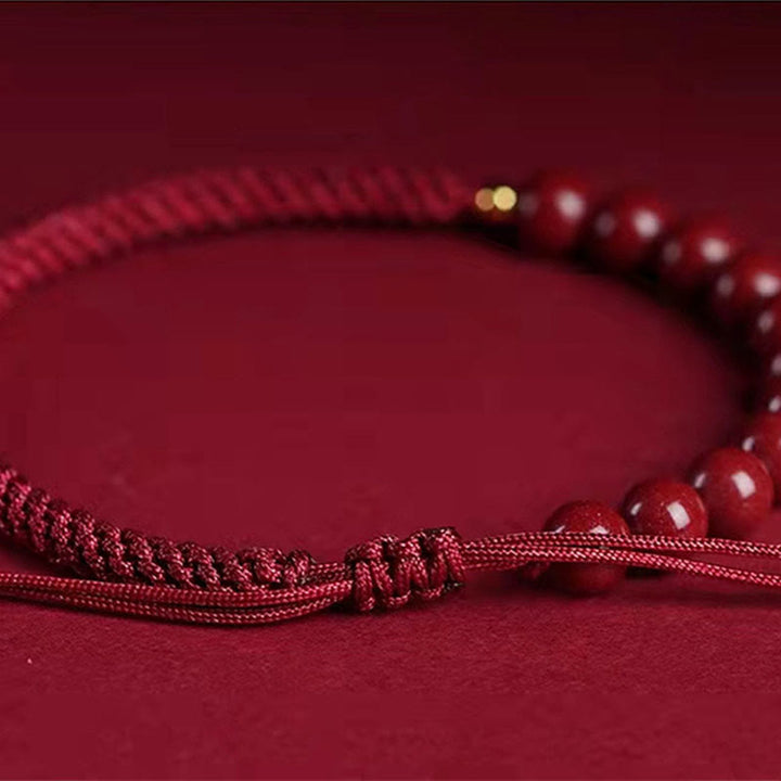 Buddha Stones Natural Cinnabar King Kong Knot Blessing String Bracelet