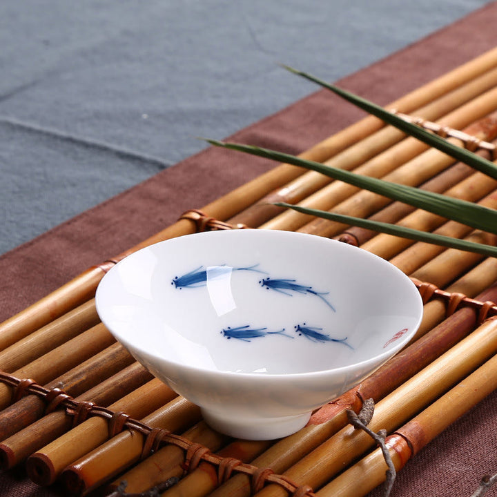 Buddha Stones Jingdezhen Blue and White Porcelain Koi Fish Ceramic Teacup Kung Fu Tea Cups