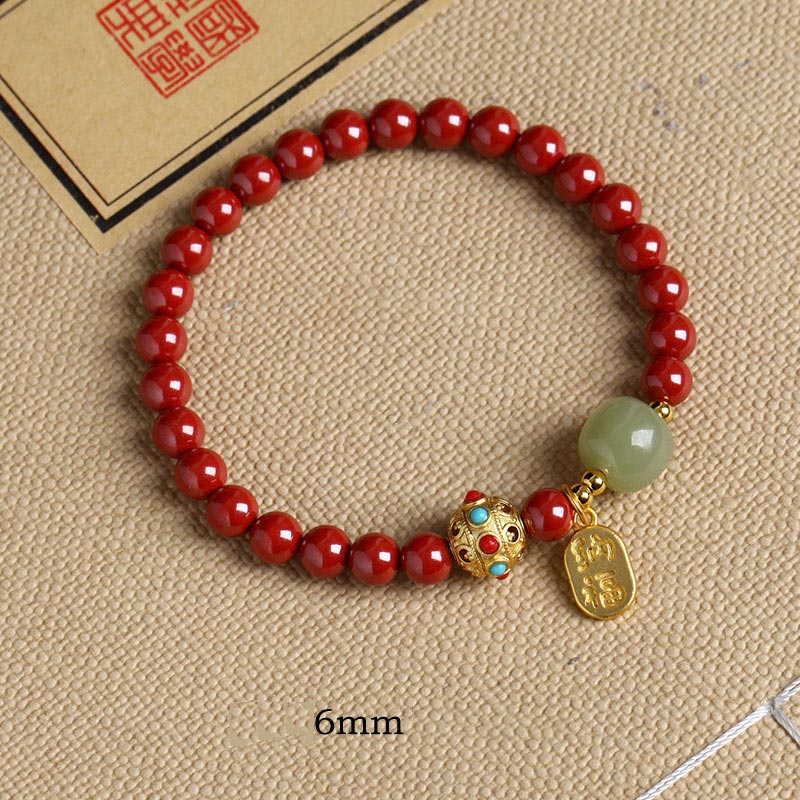 Buddha Stones Cinnabar Green Aventurine Fortune Protection Charm Bracelet