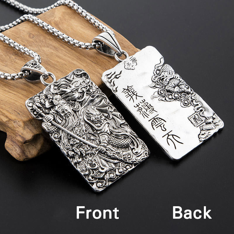 Buddha Stones Guan Gong Dragon Auspicious Clouds Wealth Necklace Pendant