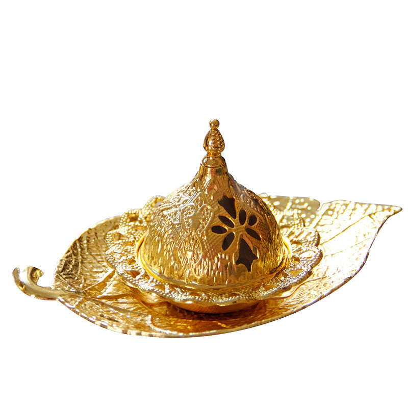 Tibetan Gold Mini Leaf Coaster Meditation Incense Burner