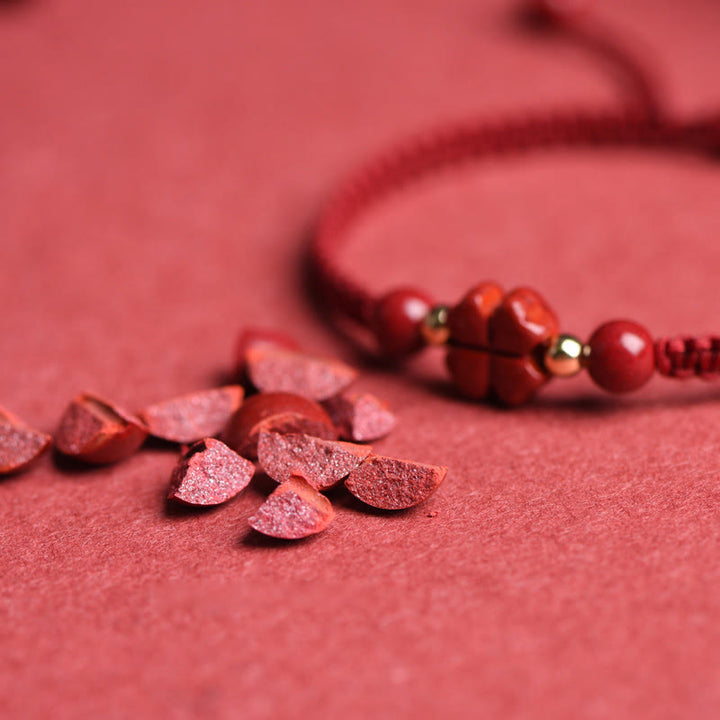 Buddha Stones Four Leaf Clover Five-petal Flower Cinnabar Blessing Red String Bracelet