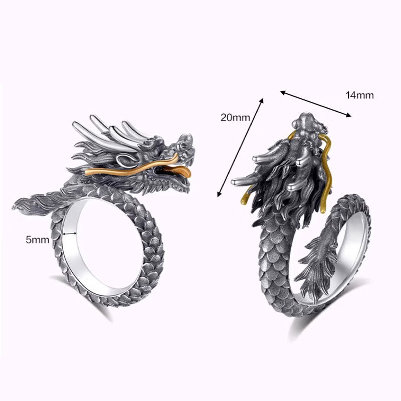 Buddha Stones 925 Sterling Silver Vintage Dragon Design Protection Strength Adjustable Ring