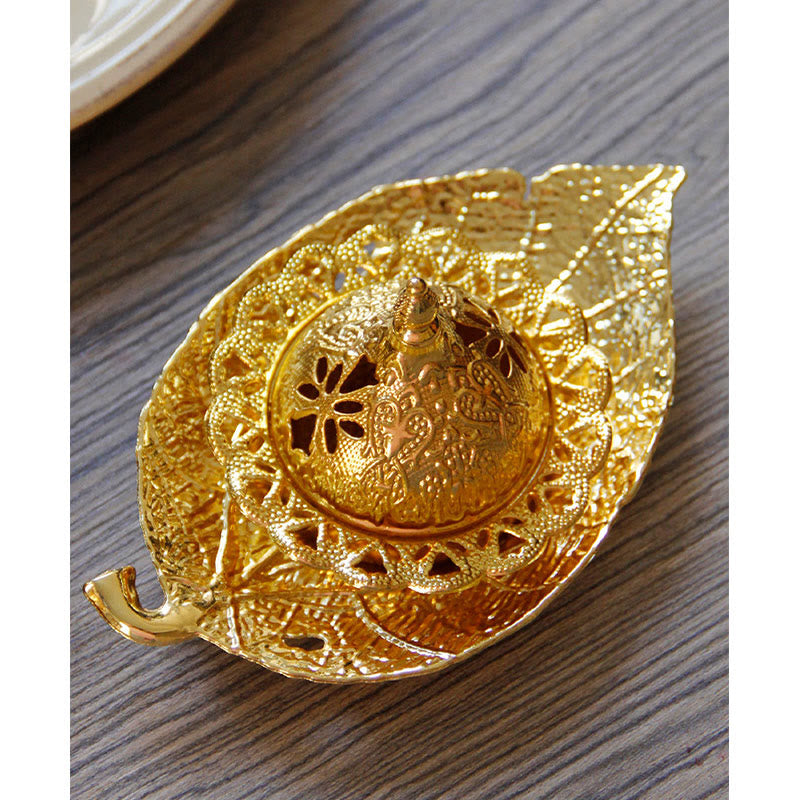 Tibetan Gold Mini Leaf Coaster Meditation Incense Burner