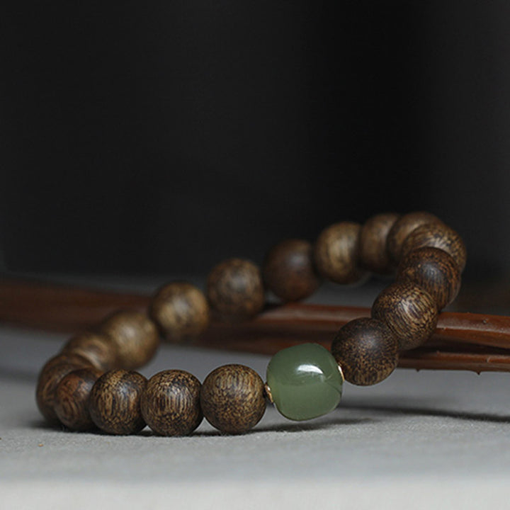 Vietnam Huang Qinan Agarwood Hetian Jade Peace Strength Bracelet