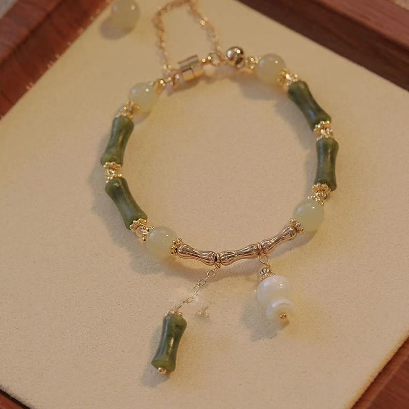 Buddha Stones Jade Bamboo Leaf Lily Of The Valley Pattern Luck Abundance Bracelet