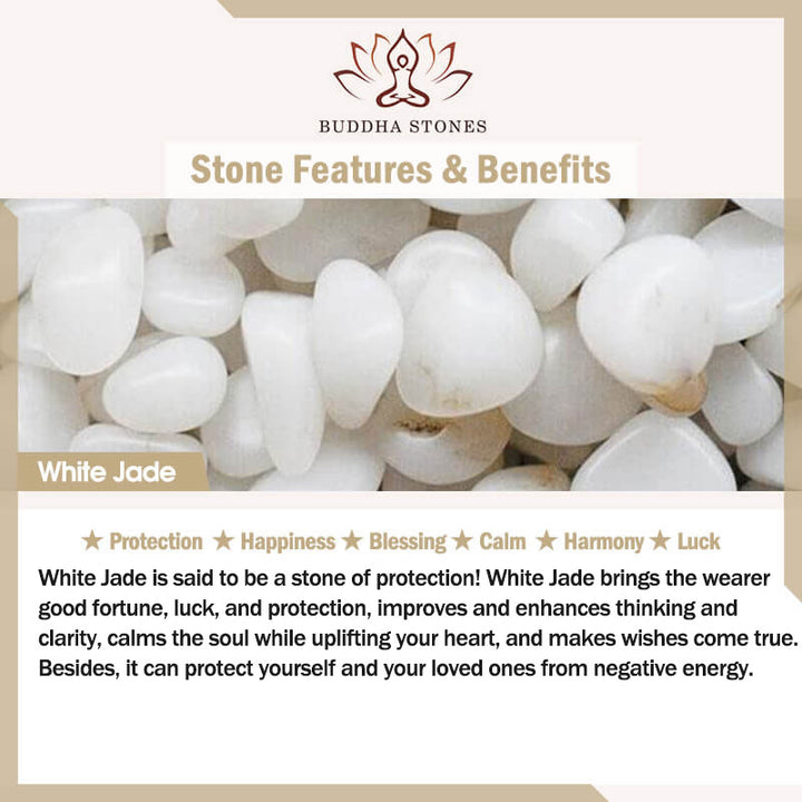 Buddha Stones White Jade Bamboo Lotus Flowers Luck Protection Necklace Pendant