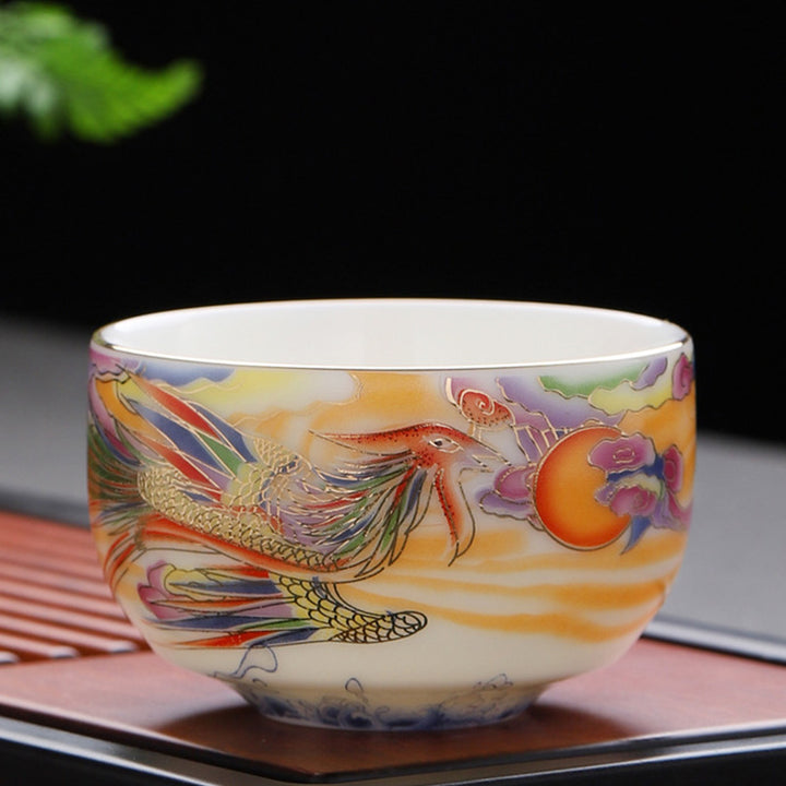 Buddha Stones Dragon Phoenix Auspicious Clouds Sun Ocean Waves Ceramic Teacup Kung Fu Tea Cup