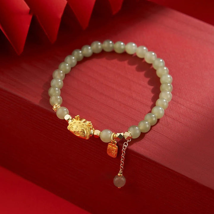 Buddha Stones Year of the Dragon Dumpling Natural Red Agate Garnet Hetian Jade Fu Character Luck Success Bracelet