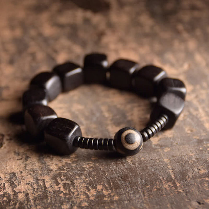 Buddha Stones Tibetan Ebony Wood Dzi Bead Strength Bracelet