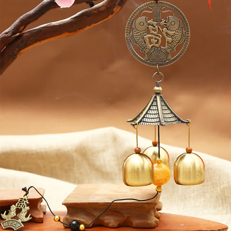 Feng Shui Copper Coin Koi Fish Bagua Kirin Wind Chime Bell Luck Wall Hanging Decoration