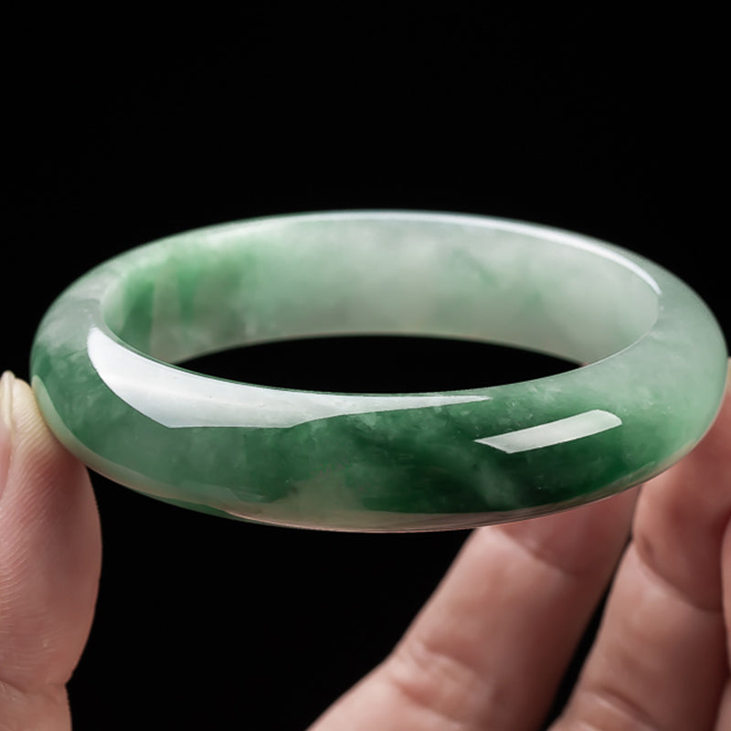 Buddha Stones Natural Jade Fortune Blessing Bangle Bracelet