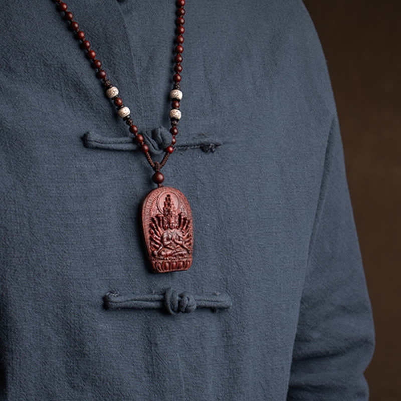 Chinese Zodiac Natal Buddha Small Leaf Red Sandalwood Lotus Protection Necklace Pendant