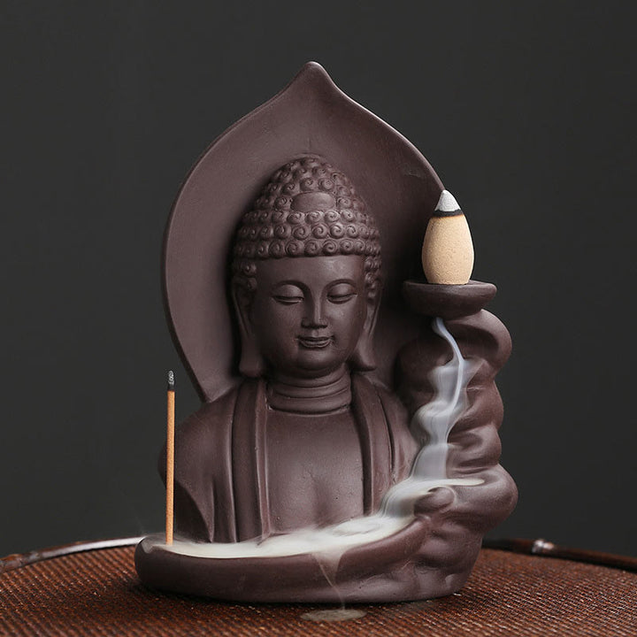 Buddha Stones Tibetan Avalokitesvara Buddha Lotus Healing Backflow Smoke Fountain Incense Burner