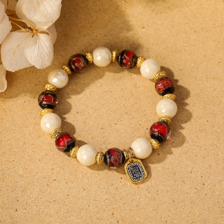 Buddha Stones Tibetan Zakiram Goddess of Wealth Charm Liuli Glass Incense Ash Porcelain Bead Protection Bracelet