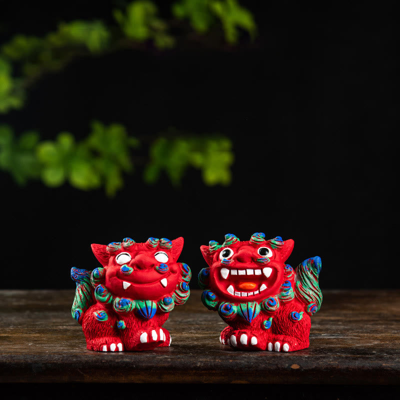 Buddha Stones Small Pair of Lion Fu Foo Dogs Ward Off Evil Protection Home Resin Decoration