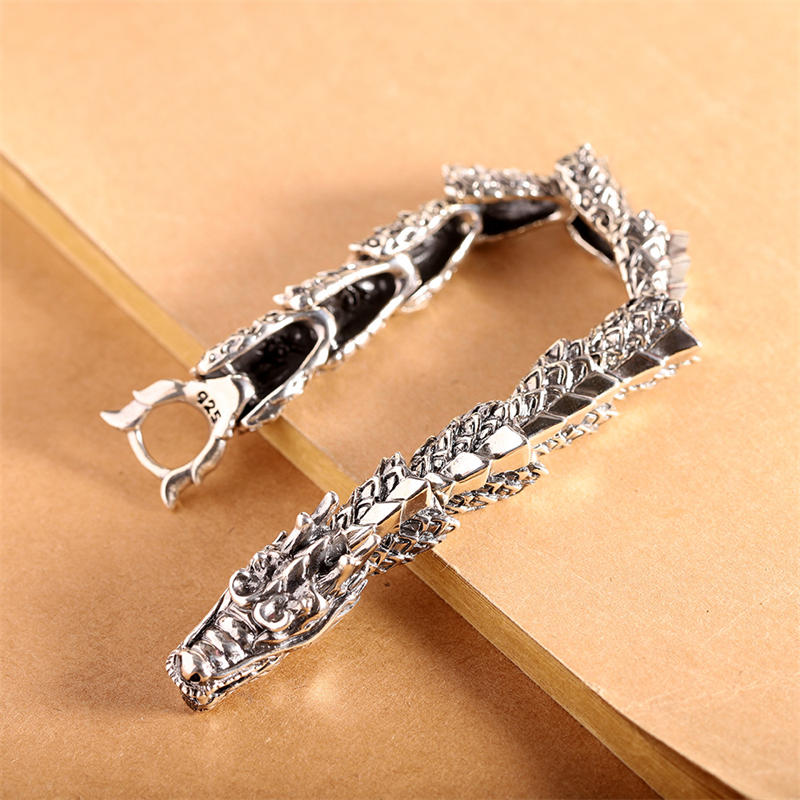 925 Sterling Silver Dragon Luck Success Bracelet Bangle