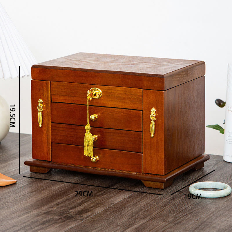 Buddha Stones Vintage Large Capacity Wooden Jewelry Box Jewelry Storage Box With Mirror