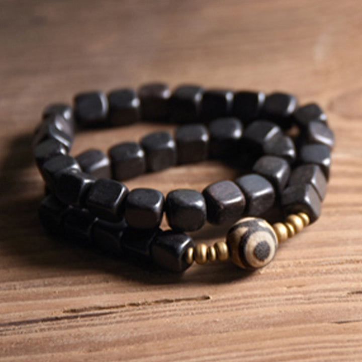 Ebony Wood Dzi Bead Copper Peace Couple Bracelet