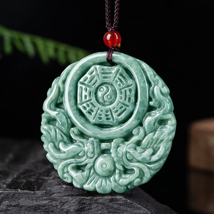 Buddha Stones Dragon Jade Yin Yang Balance Necklace String Pendant