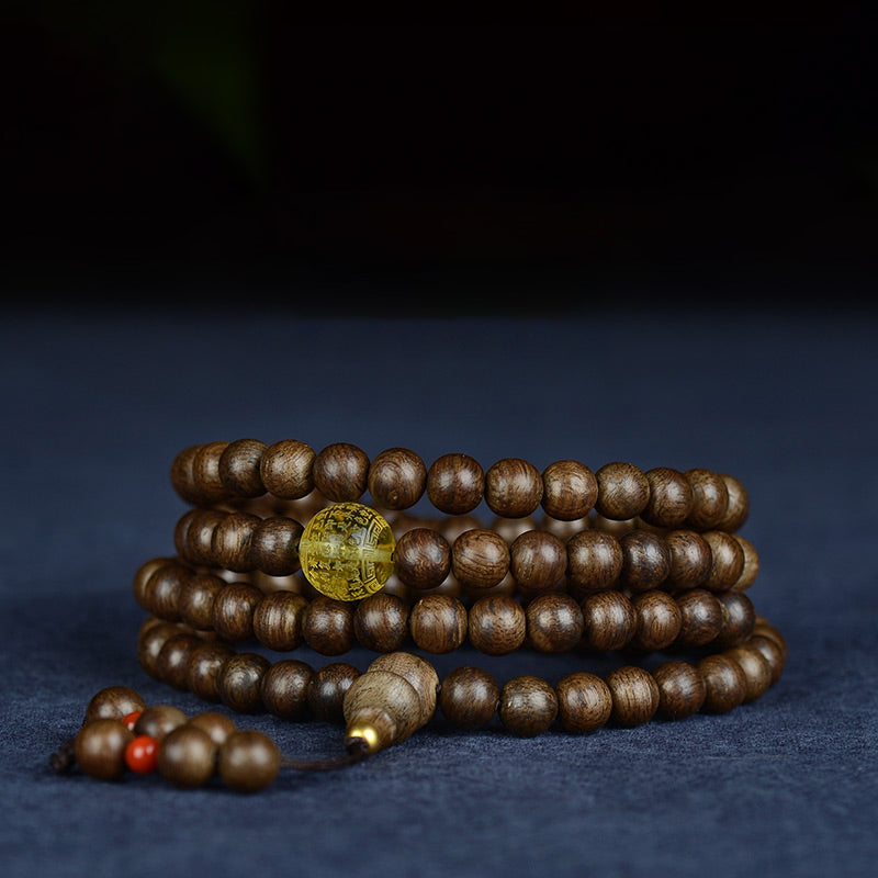 Buddha Stones 108 Mala Beads 999 Gold Brunei Agarwood Heart Sutra Amber Red Agate Strength Meditation Bracelet