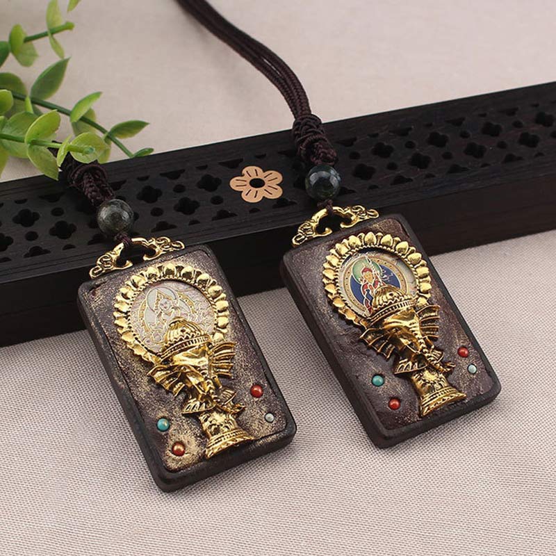 Ebony Wood Elephant God of Fortune Buddha Blessing Necklace String Pendant