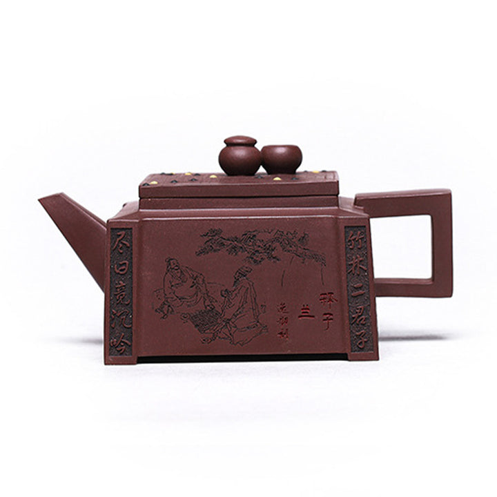 Buddha Stones Yixing All Handmade Gomoku Playing Chess Purple Clay Kung Fu Square Teapot 280ml