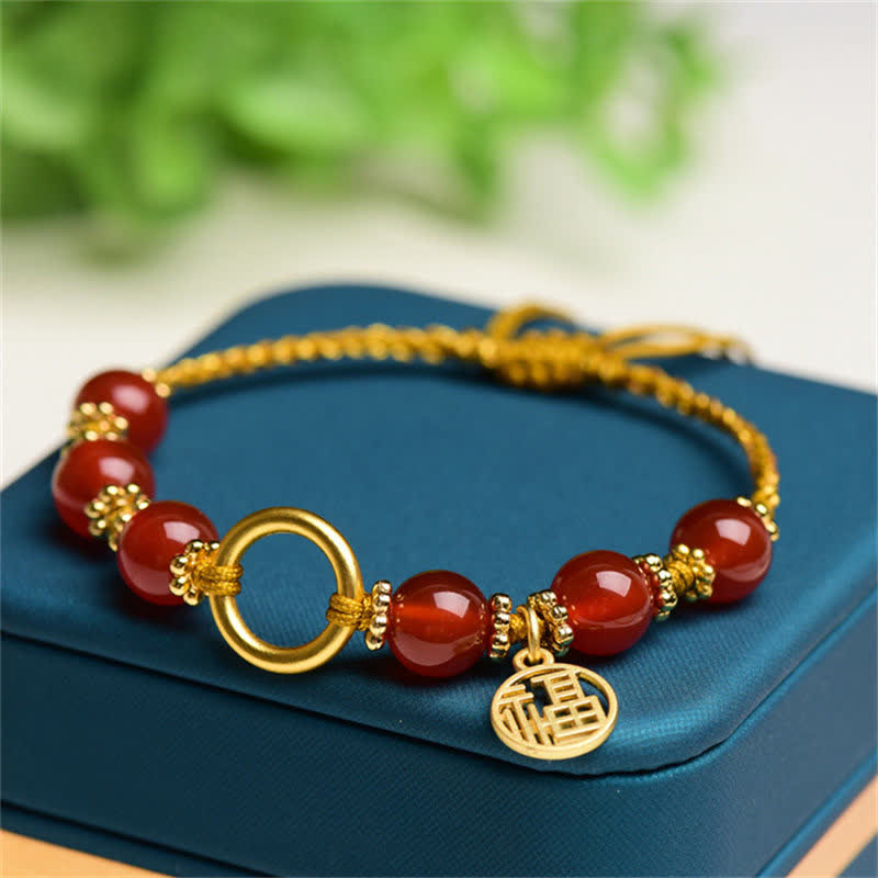 Red Agate Happiness Charm String Bracelet