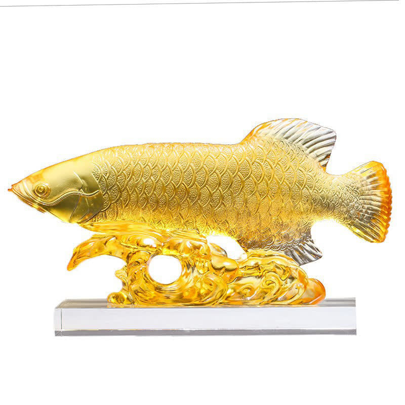 Handmade Liuli Crystal Koi Fish Art Piece Luck Home Office Decoration