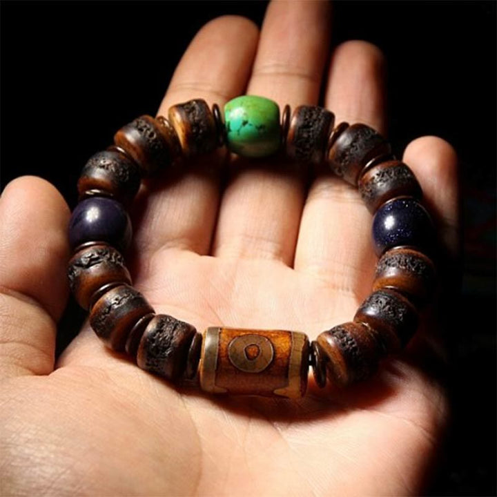 Buddha Stones Tibetan Yak Bone Dzi Bead Turquoise Keep Away Evil Spirits Bracelet